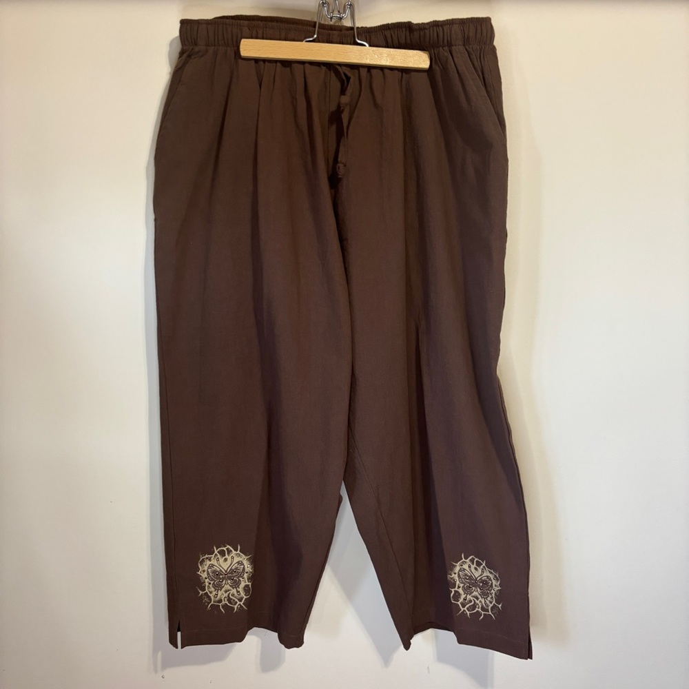 Jane Ashley Vintage Cotton Embroidered Beach Loose Wide Leg Capris Women's Sz 1X